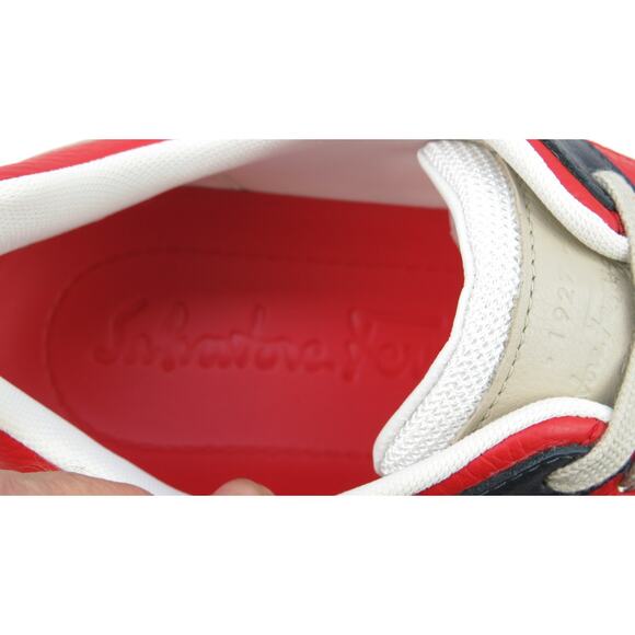 NIB FERRAGAMO CASSINA RED BLACK LEATHER LOGO LACE UP SNEAKERS 11 M ITALY - Picture 12 of 13